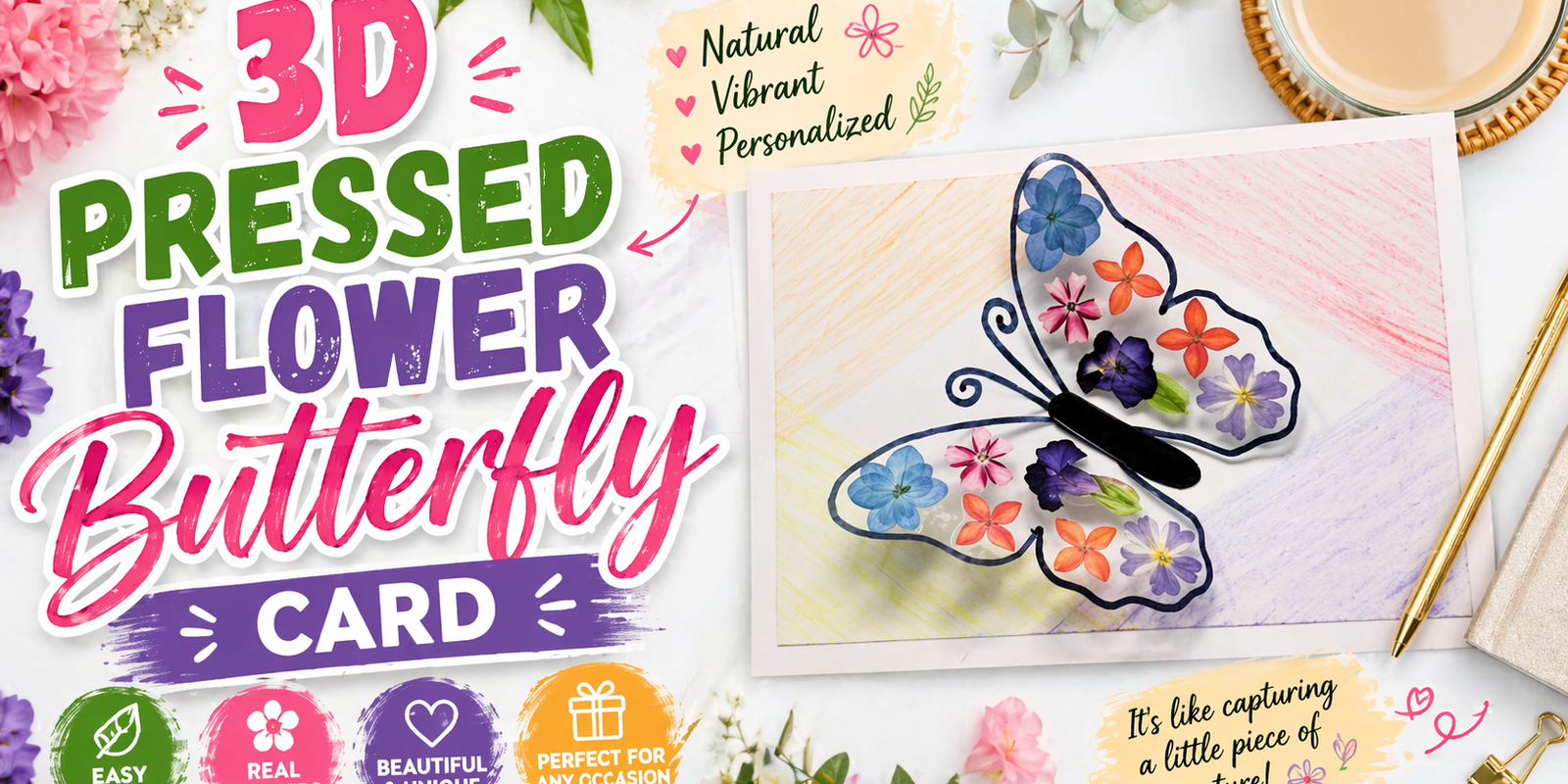 3D Pressed Flower Butterfly Card | Easy DIY Nature Craft