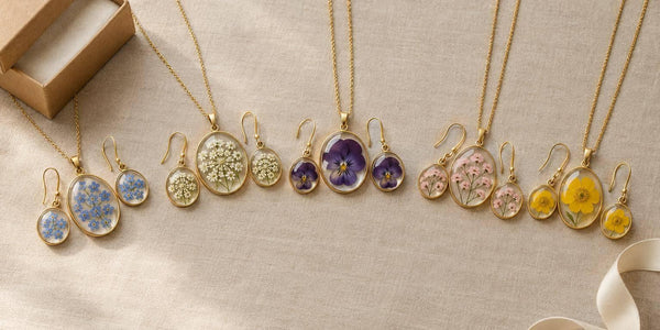 5 Pressed Flower Necklace and Earring Set Gift Ideas