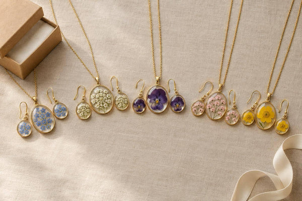 5 Pressed Flower Necklace and Earring Set Gift Ideas