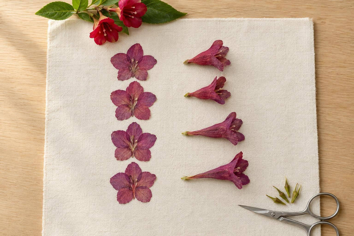 Pressing Weigela: Flower Shapes and Color