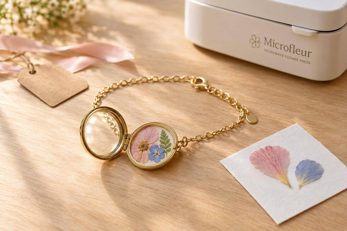 Microwave-Pressed Flower Bracelet Gifts Without Resin
