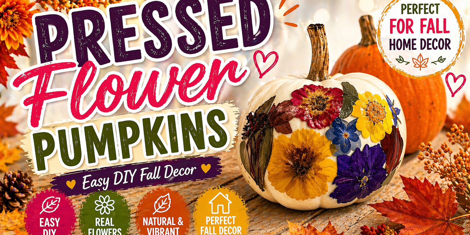 Pressed Flower Pumpkins | Easy DIY Fall Decor Using Real Flowers