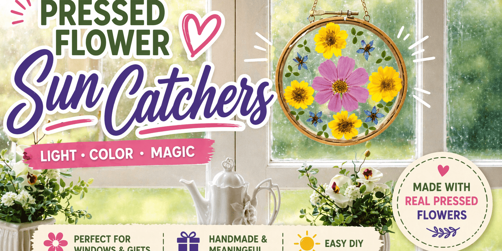 Pressed Flower Sun Catchers DIY | Brighten Your Space with Real Blooms - Microfleur