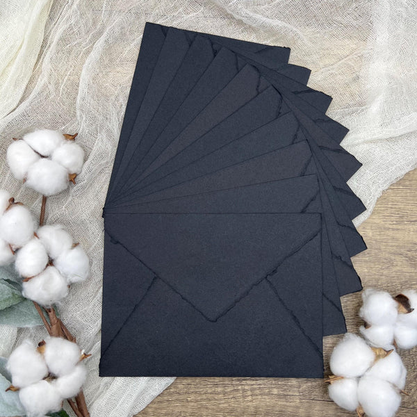 Black Handmade Cotton Envelopes (Set of 10) - Microfleur