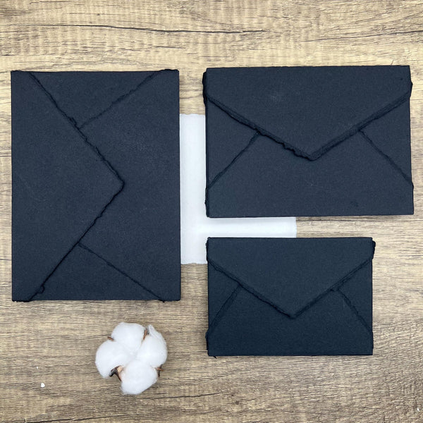 Black Handmade Cotton Envelopes (Set of 10) - Microfleur