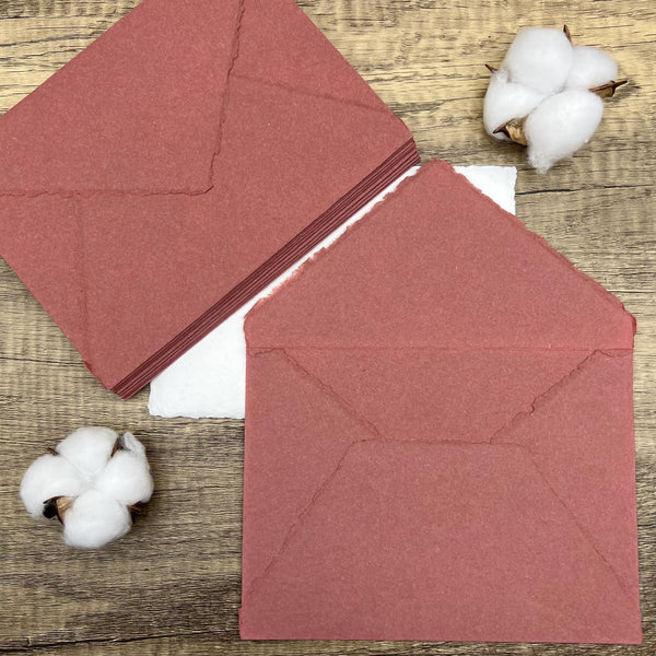 Brick Red Handmade Cotton Envelopes (Set of 10) - Microfleur