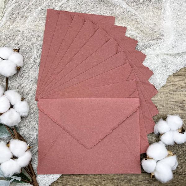 Brick Red Handmade Cotton Envelopes (Set of 10) - Microfleur