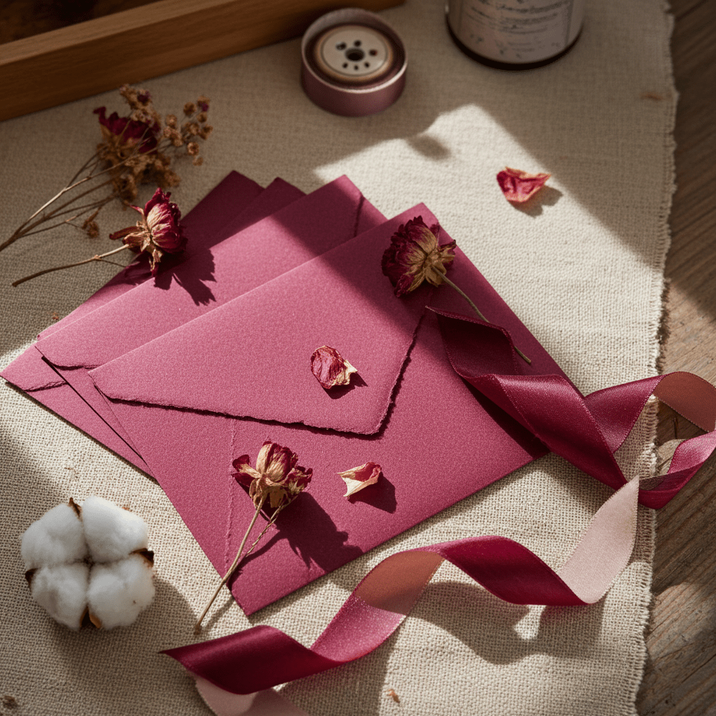 Burgundy Handmade Cotton Envelopes (Set of 10) - Microfleur