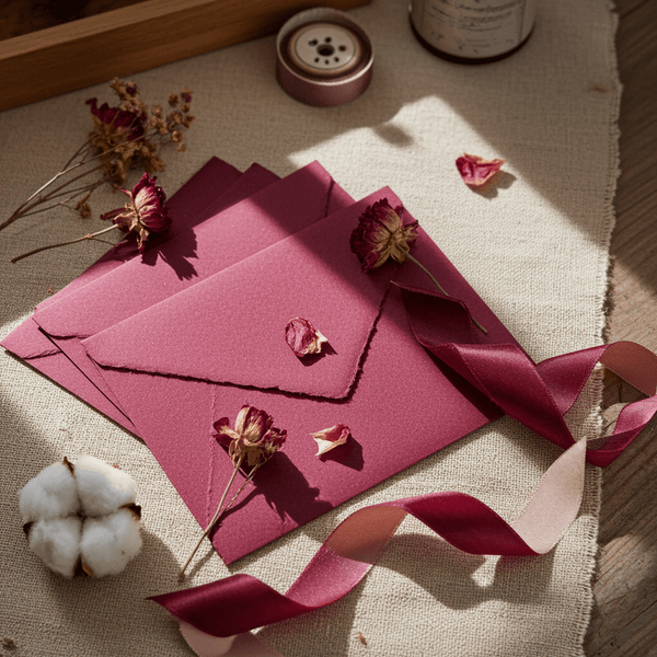 Burgundy Handmade Cotton Envelopes (Set of 10) - Microfleur