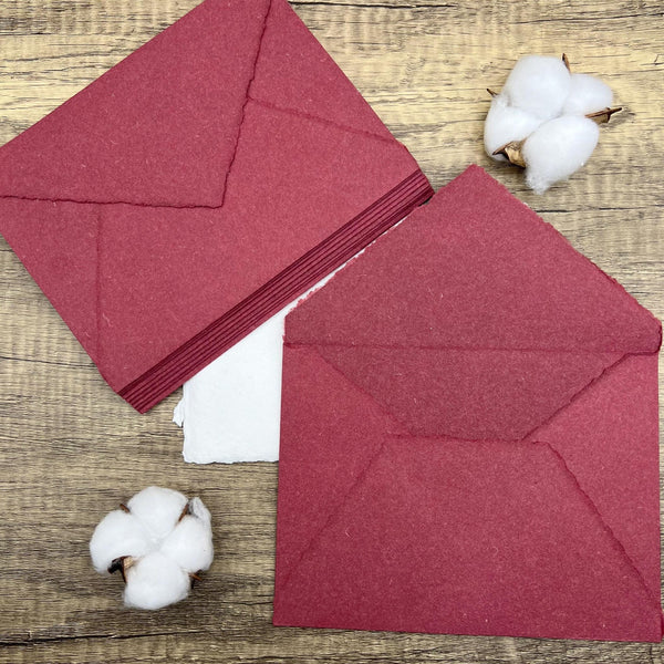 Burgundy Handmade Cotton Envelopes (Set of 10) - Microfleur
