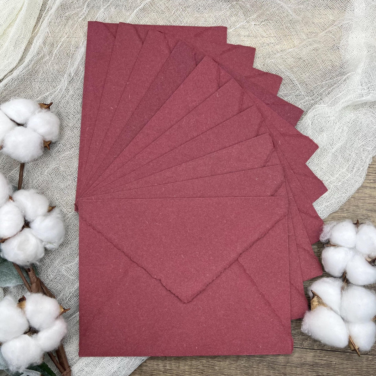 Burgundy Handmade Cotton Envelopes (Set of 10) - Microfleur