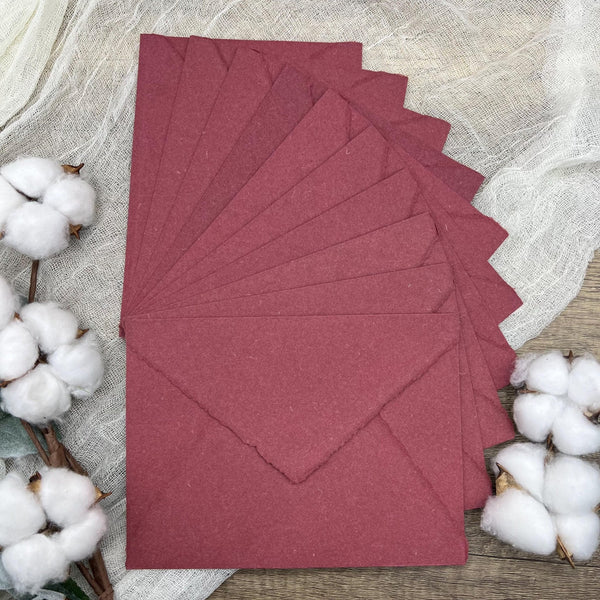 Burgundy Handmade Cotton Envelopes (Set of 10) - Microfleur