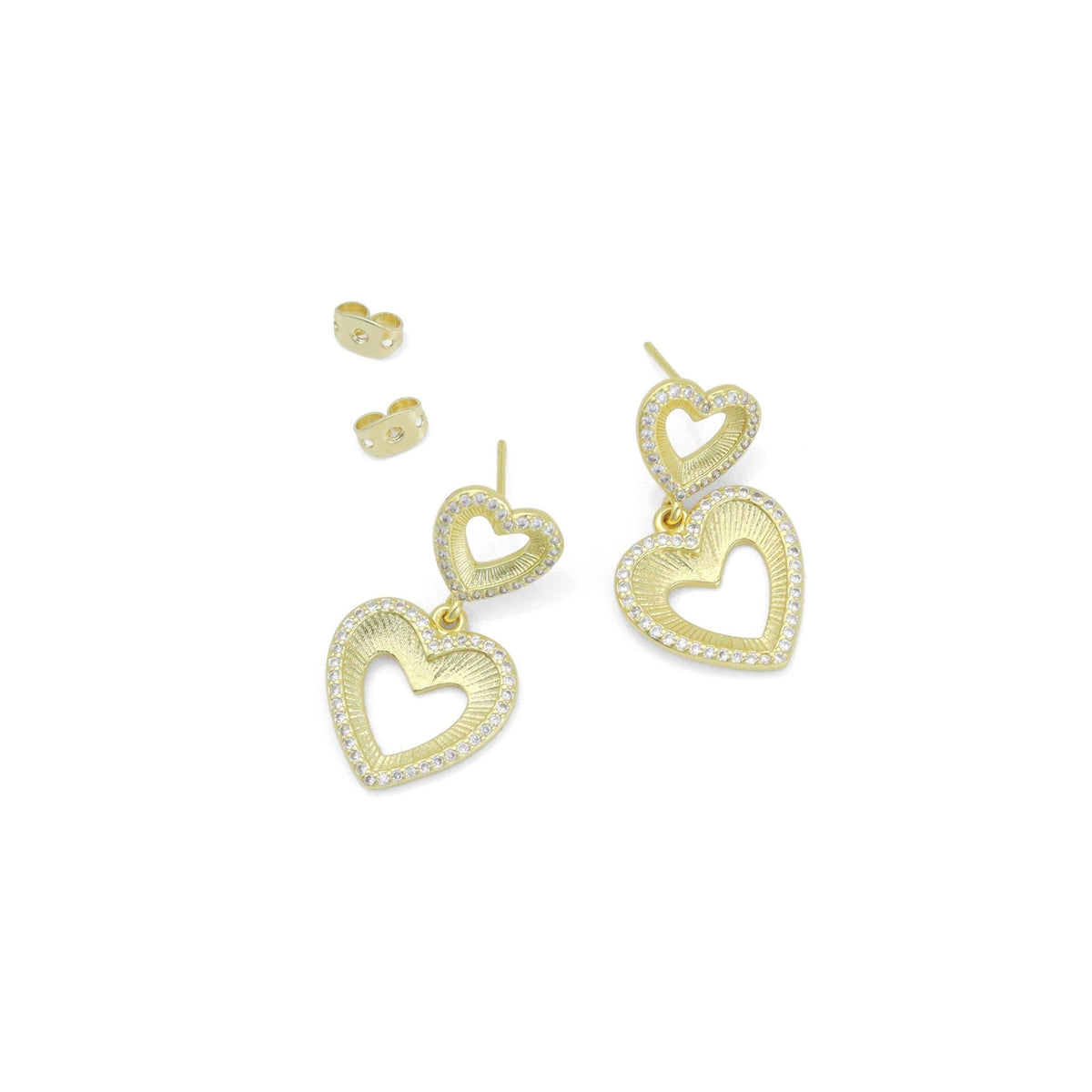 Clear CZ Gold Double open Hearts Stud Earrings, SkuLX833 - Microfleur
