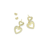 Clear CZ Gold Double open Hearts Stud Earrings, SkuLX833 - Microfleur