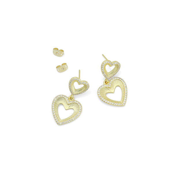 Clear CZ Gold Double open Hearts Stud Earrings, SkuLX833 - Microfleur