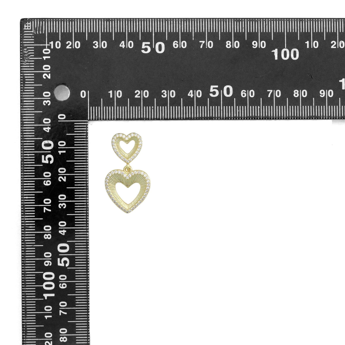 Clear CZ Gold Double open Hearts Stud Earrings, SkuLX833 - Microfleur