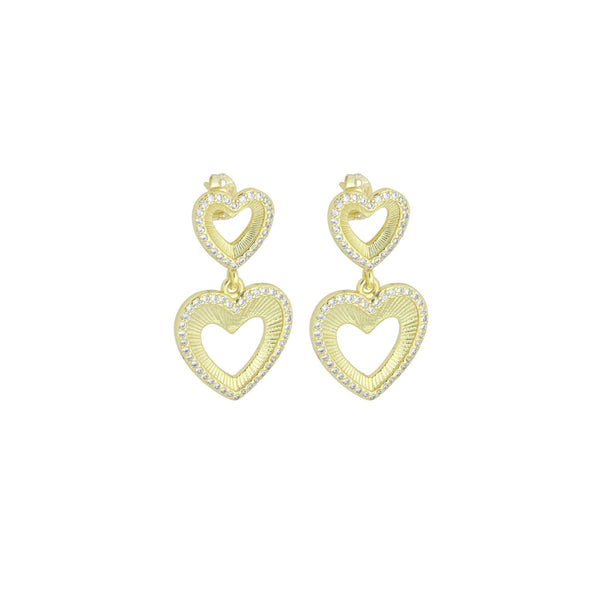 Clear CZ Gold Double open Hearts Stud Earrings, SkuLX833 - Microfleur