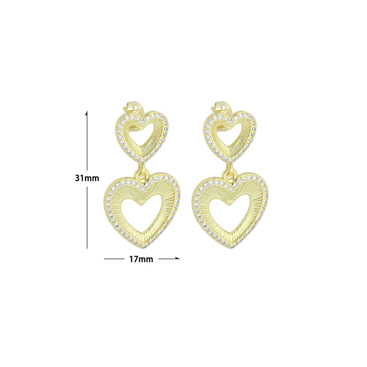 Clear CZ Gold Double open Hearts Stud Earrings, SkuLX833 - Microfleur