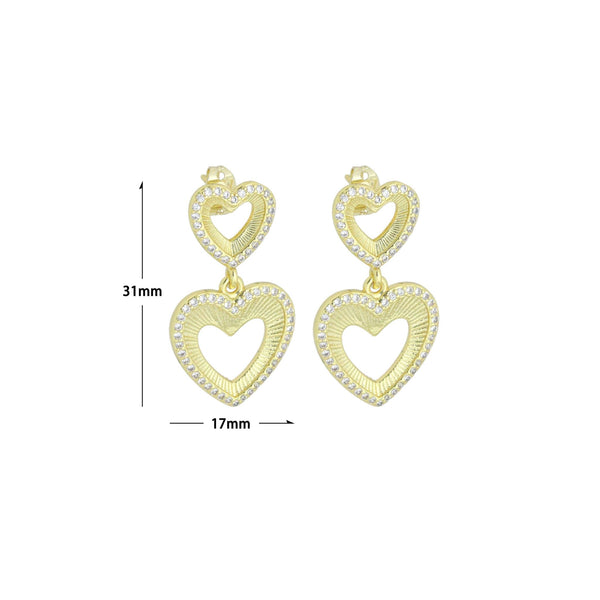 Clear CZ Gold Double open Hearts Stud Earrings, SkuLX833 - Microfleur