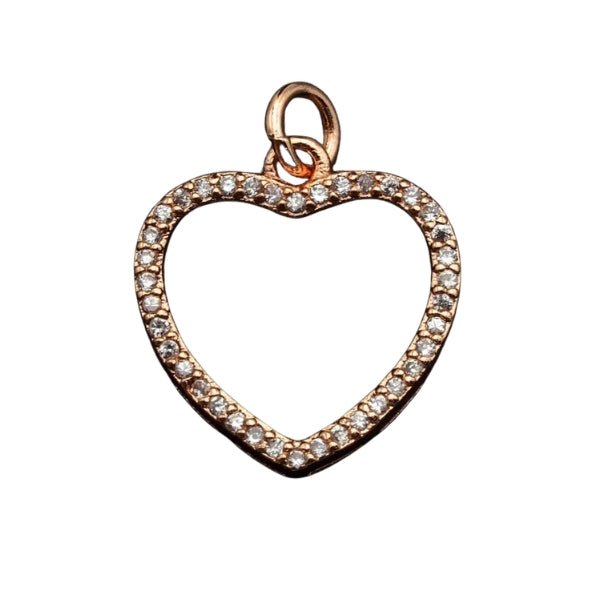 Clear CZ Micro Pave Open Heart Shape Pendant/Charm, Heart Cubic Zirconia Pendant, Silver/Gold/Rose Gold Tone,15x21mm,SkuFH19 - Microfleur
