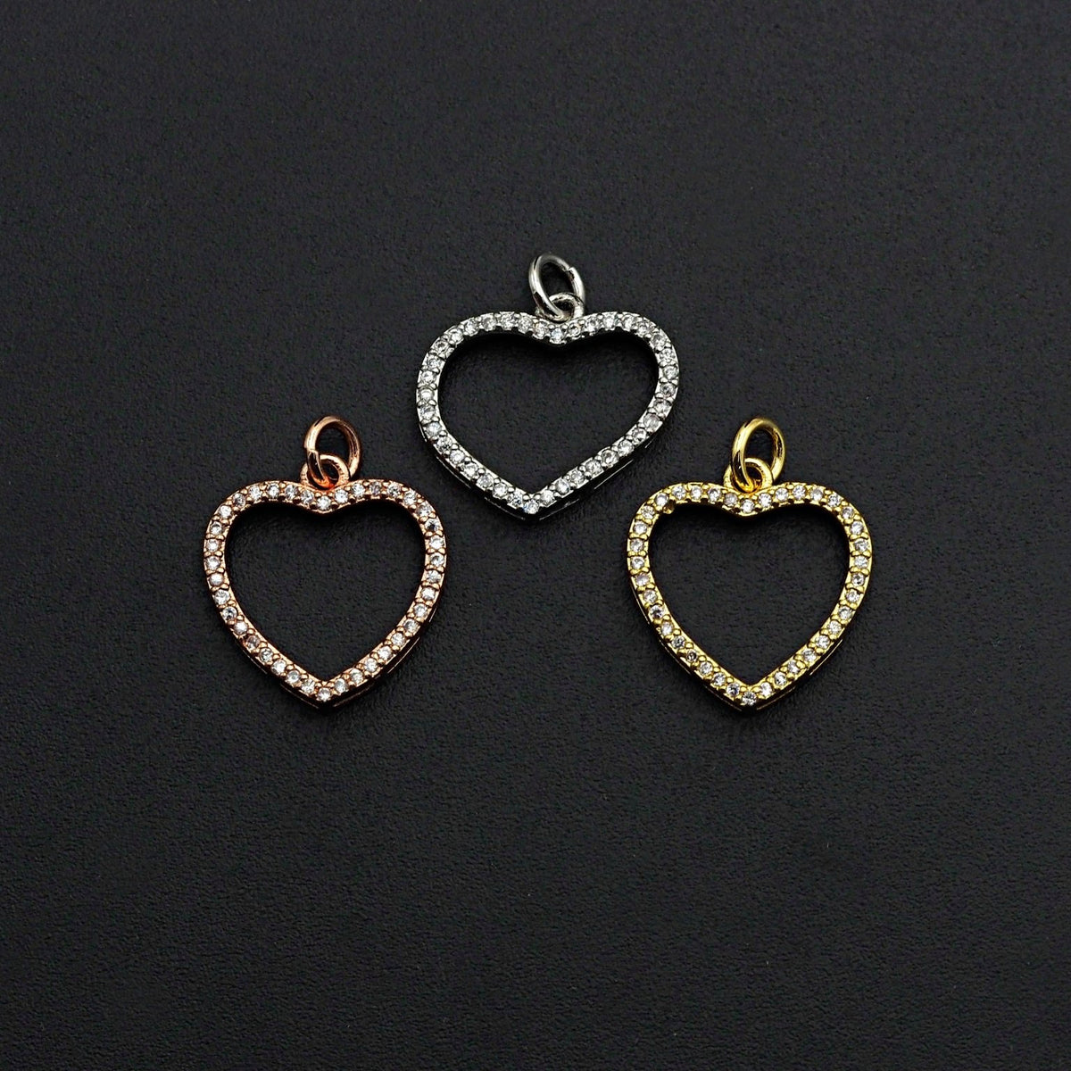 Clear CZ Micro Pave Open Heart Shape Pendant/Charm, Heart Cubic Zirconia Pendant, Silver/Gold/Rose Gold Tone,15x21mm,SkuFH19 - Microfleur