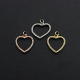 Clear CZ Micro Pave Open Heart Shape Pendant/Charm, Heart Cubic Zirconia Pendant, Silver/Gold/Rose Gold Tone,15x21mm,SkuFH19 - Microfleur