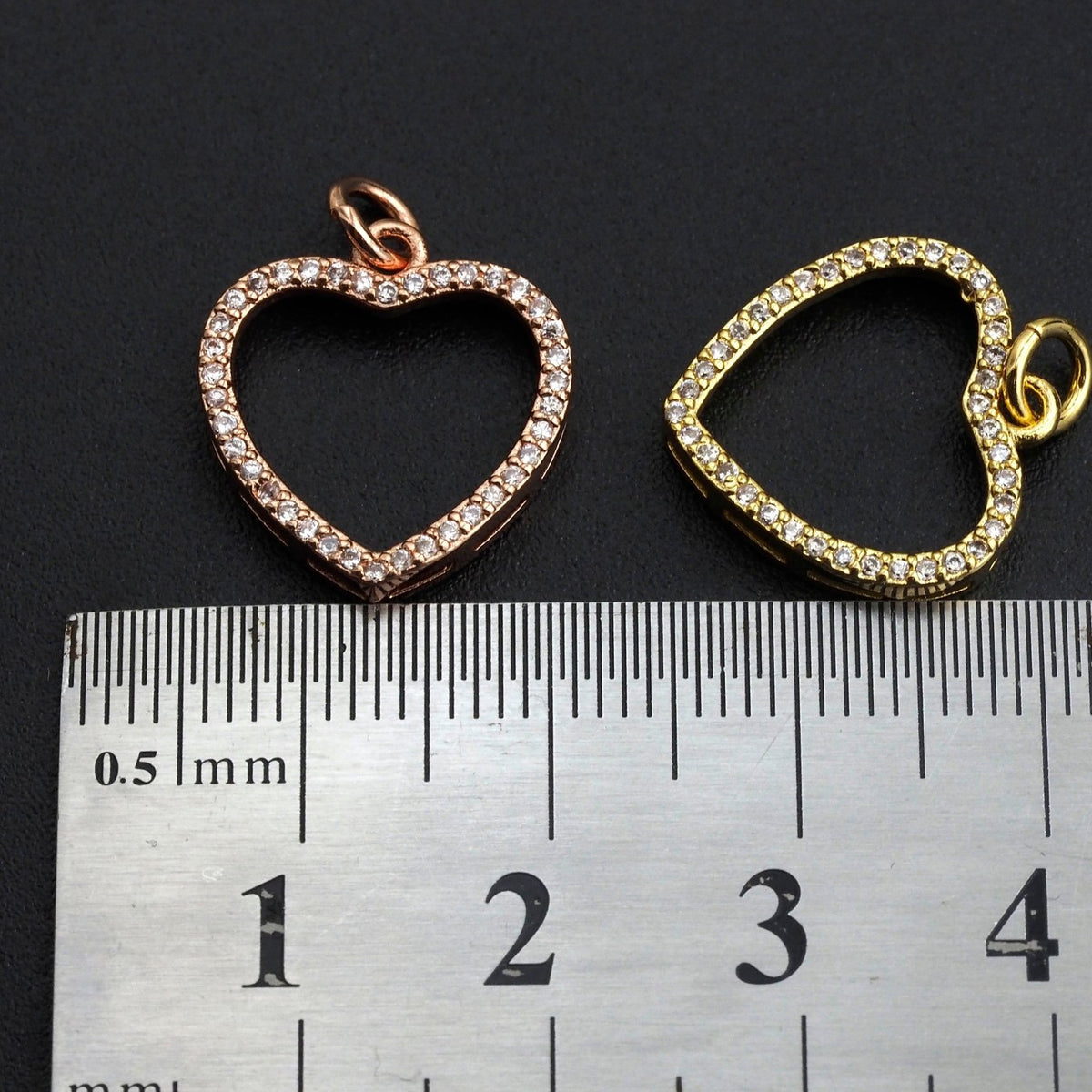 Clear CZ Micro Pave Open Heart Shape Pendant/Charm, Heart Cubic Zirconia Pendant, Silver/Gold/Rose Gold Tone,15x21mm,SkuFH19 - Microfleur