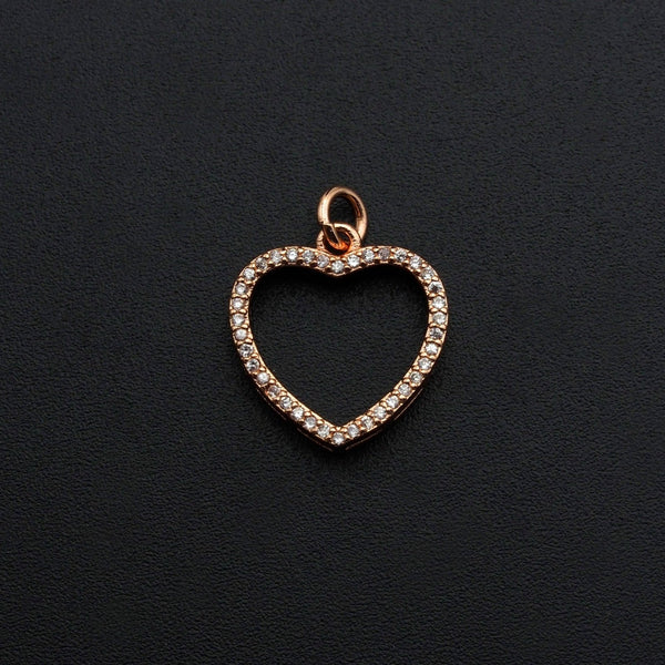 Clear CZ Micro Pave Open Heart Shape Pendant/Charm, Heart Cubic Zirconia Pendant, Silver/Gold/Rose Gold Tone,15x21mm,SkuFH19 - Microfleur