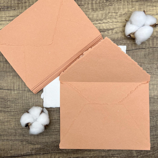 Coral Peach Handmade Cotton Envelopes (Set of 10) - Microfleur