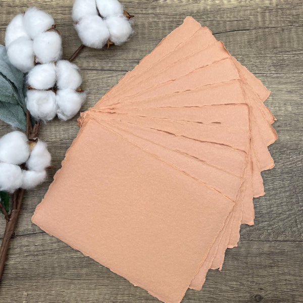 Coral Peach Handmade Cotton Paper (Set of 10) - Microfleur