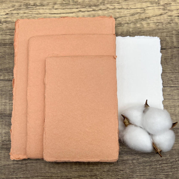 Coral Peach Handmade Cotton Paper (Set of 10) - Microfleur