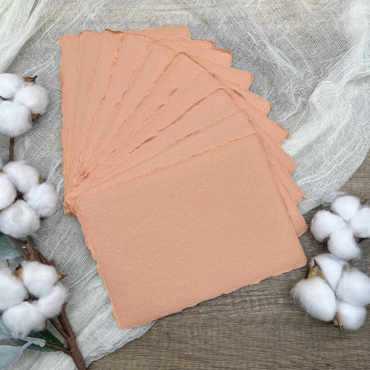 Coral Peach Handmade Cotton Paper (Set of 10) - Microfleur