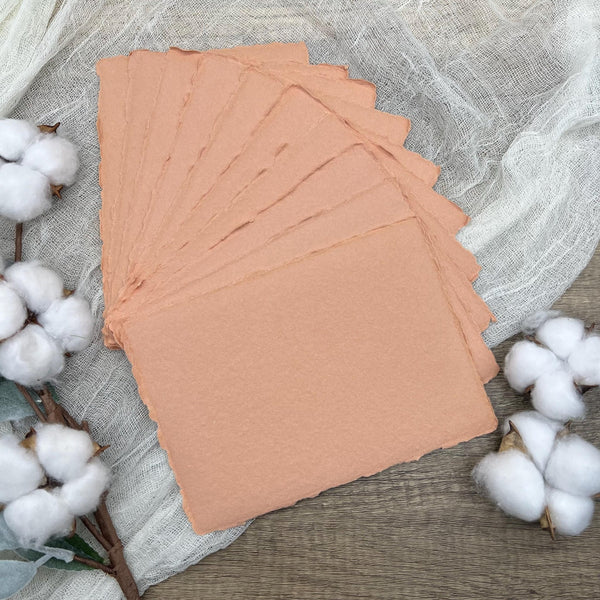 Coral Peach Handmade Cotton Paper (Set of 10) - Microfleur