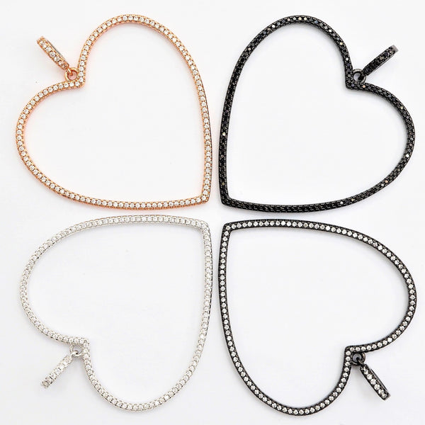 CZ Micro Pave Large Hollow out Open Heart Pendant, Cubic Zirconia Pave Pendant, Fashion Jewelry Findings, 43x43mm, skuF543 - Microfleur