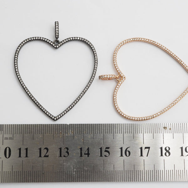 CZ Micro Pave Large Hollow out Open Heart Pendant, Cubic Zirconia Pave Pendant, Fashion Jewelry Findings, 43x43mm, skuF543 - Microfleur