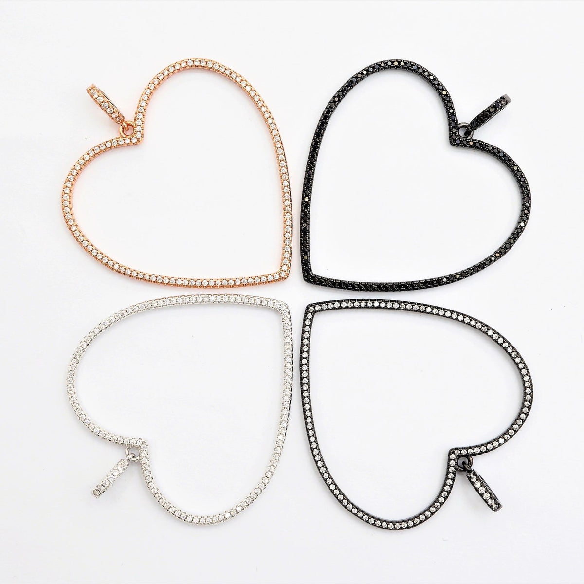 CZ Micro Pave Large Hollow out Open Heart Pendant, Cubic Zirconia Pave Pendant, Fashion Jewelry Findings, 43x43mm, skuF543 - Microfleur
