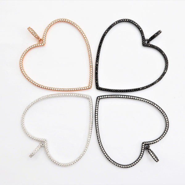 CZ Micro Pave Large Hollow out Open Heart Pendant, Cubic Zirconia Pave Pendant, Fashion Jewelry Findings, 43x43mm, skuF543 - Microfleur