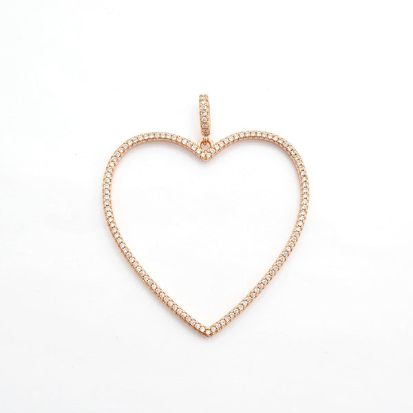 CZ Micro Pave Large Hollow out Open Heart Pendant, Cubic Zirconia Pave Pendant, Fashion Jewelry Findings, 43x43mm, skuF543 - Microfleur