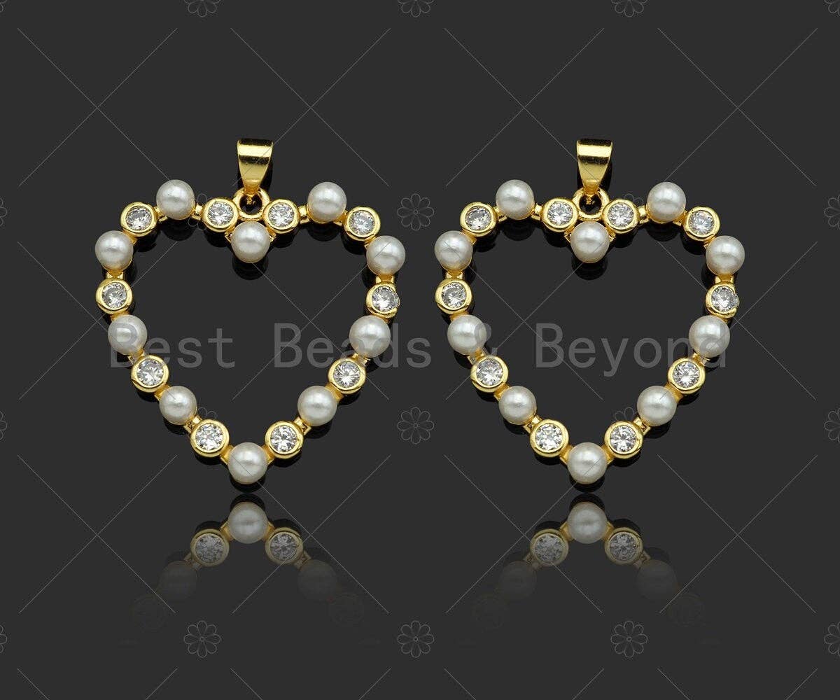 Gold Filled Pearl Open Heart Shape Pendant,Necklace Bracelet Pendant,SkuLD101 - Microfleur