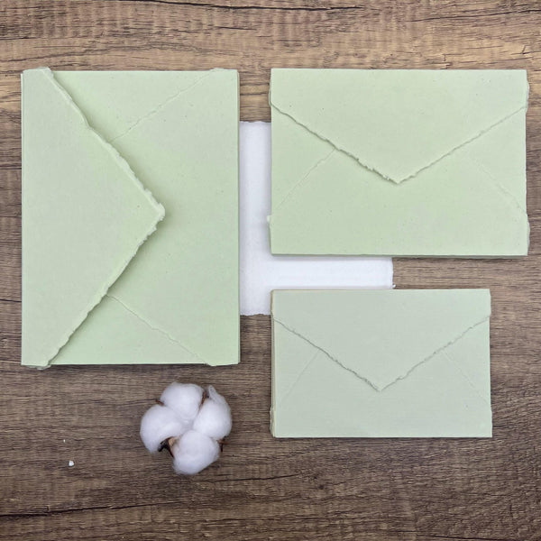 Honeydew Green Handmade Cotton Envelopes (Set of 10) - Microfleur