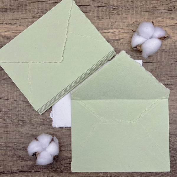 Honeydew Green Handmade Cotton Envelopes (Set of 10) - Microfleur