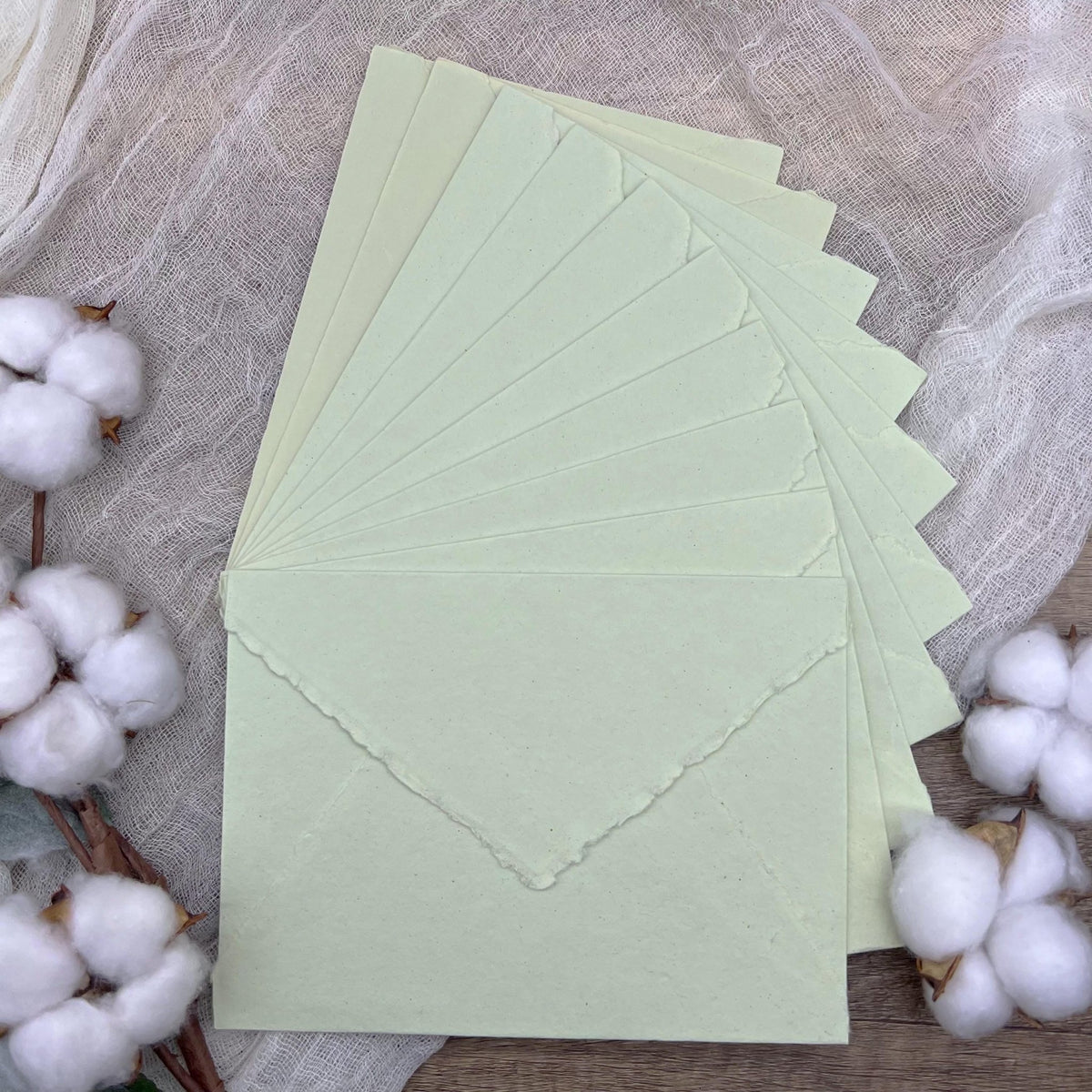 Honeydew Green Handmade Cotton Envelopes (Set of 10) - Microfleur