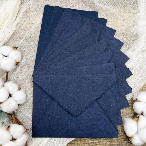 Indigo Handmade Cotton Envelopes (Set of 10) - Microfleur