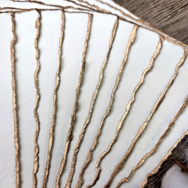 Ivory Gold Trim Handmade Cotton Paper (Set of 10) - Microfleur