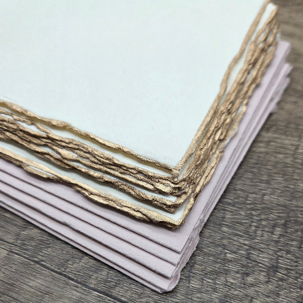 Ivory Gold Trim Handmade Cotton Paper (Set of 10) - Microfleur