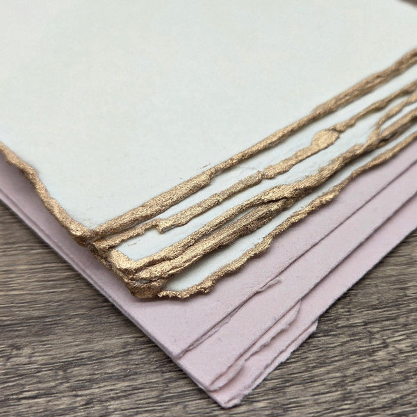 Ivory Gold Trim Handmade Cotton Paper (Set of 10) - Microfleur