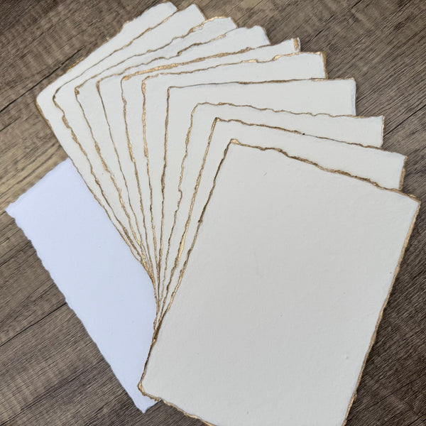 Ivory Gold Trim Handmade Cotton Paper (Set of 10) - Microfleur