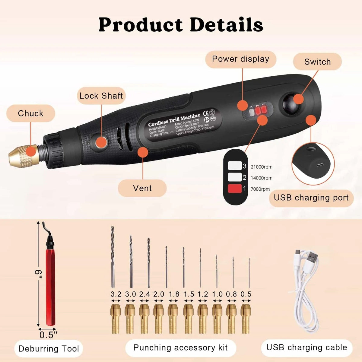 Let's Resin Drill with Deburring Tool - Mini Cordless - Microfleur