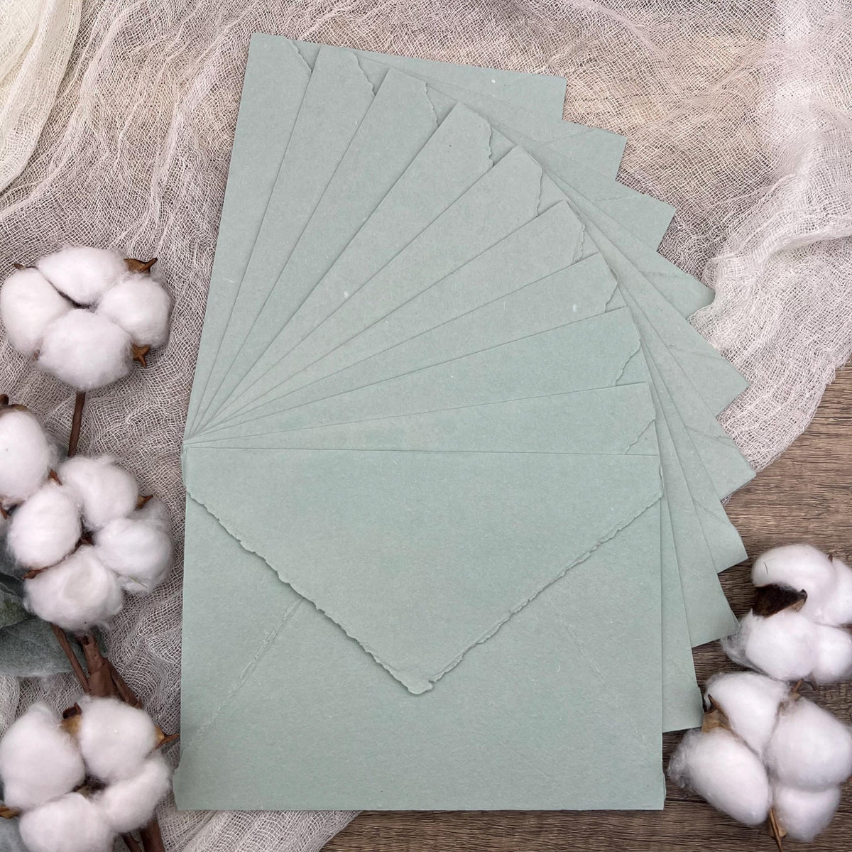 Sage Mist Handmade Cotton Envelopes (Set of 10) - Microfleur