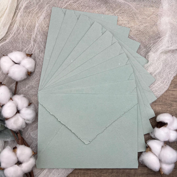 Sage Mist Handmade Cotton Envelopes (Set of 10) - Microfleur